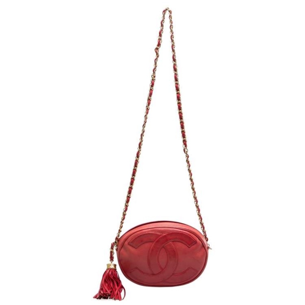 Euc Chanel Red CC Oval Lambskin Small Vintage Shoulder Bag
